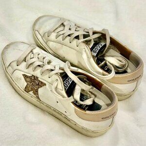 Golden Goose White and Gold Sneakers with Box